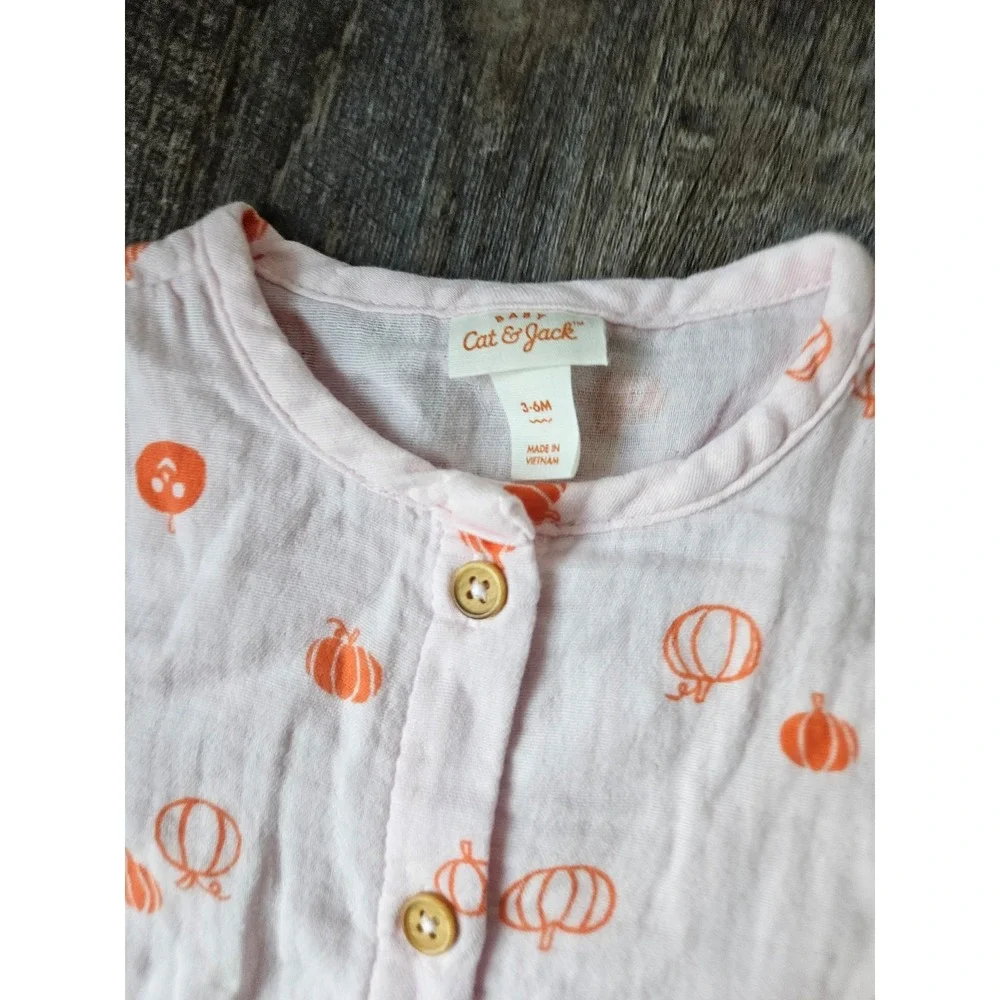Cat & Jack 1 piece pink pumpkin outfit and pumpkin headband 3/6 month NWT